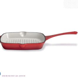 frying pan 26×26 cm. HEIGHT 5,5 CM. ENAMELLED OUTSIDE RED – INSIDE WHITE