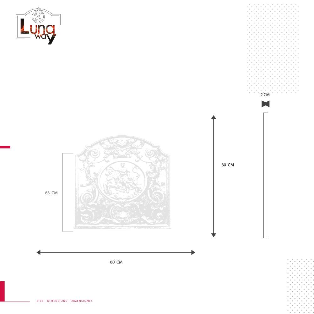 Plaque en fonte décorée Dame pour cheminée – Dimensions cm 80 x 80 h x 2 – Image 4