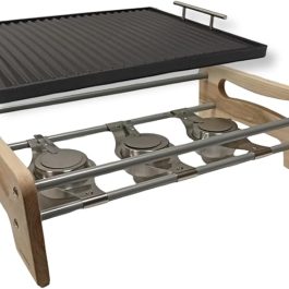 Poêle à griller en fonte émaillée ondulée complète avec accessoires pratiques