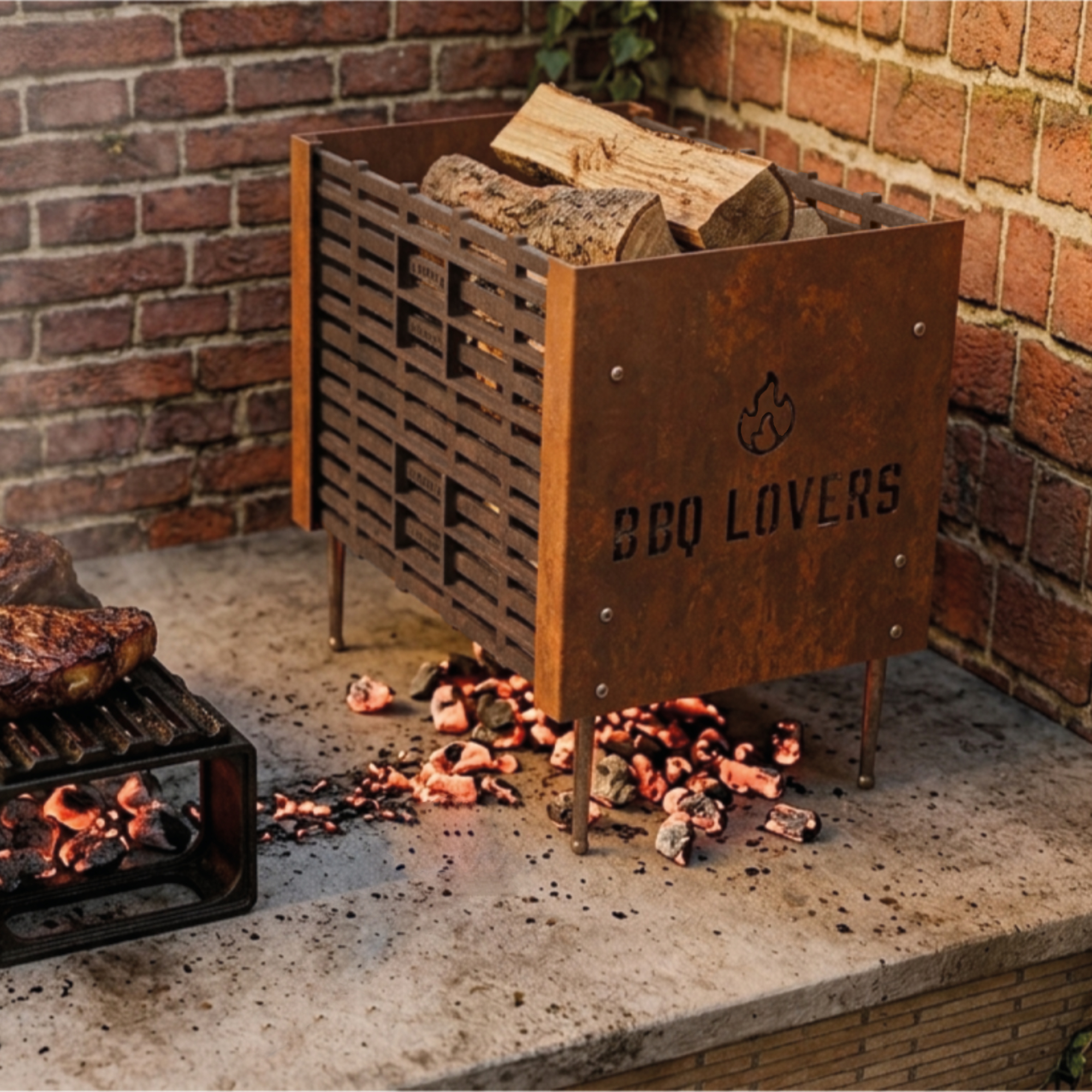 PL 4025 - Panier à feu d'extérieur en fonte et acier Corten – Image 2